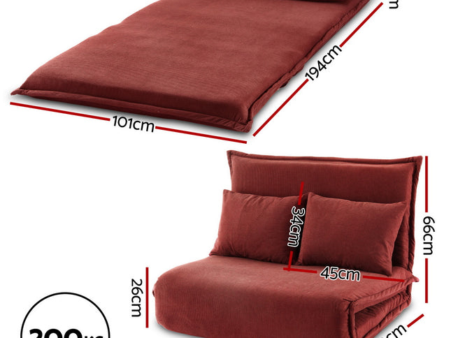Artiss Floor Lounge Sofa Bed Foldable 2 Seater Orange