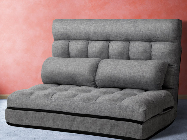 Artiss Floor Lounge Sofa Bed 2-seater Grey Fabric