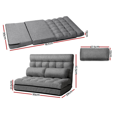 Artiss Floor Lounge Sofa Bed 2-seater Grey Fabric