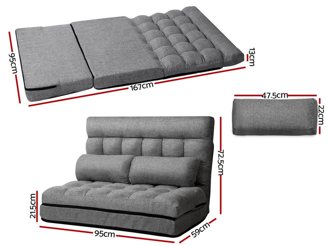 Artiss Floor Lounge Sofa Bed 2-seater Grey Fabric
