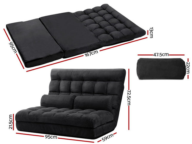 Artiss Floor Lounge Sofa Bed 2-seater Charcoal Suede