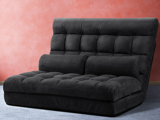 Artiss Floor Lounge Sofa Bed 2-seater Charcoal Suede