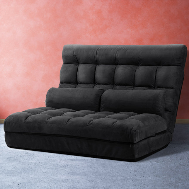Artiss Floor Lounge Sofa Bed 2-seater Charcoal Suede