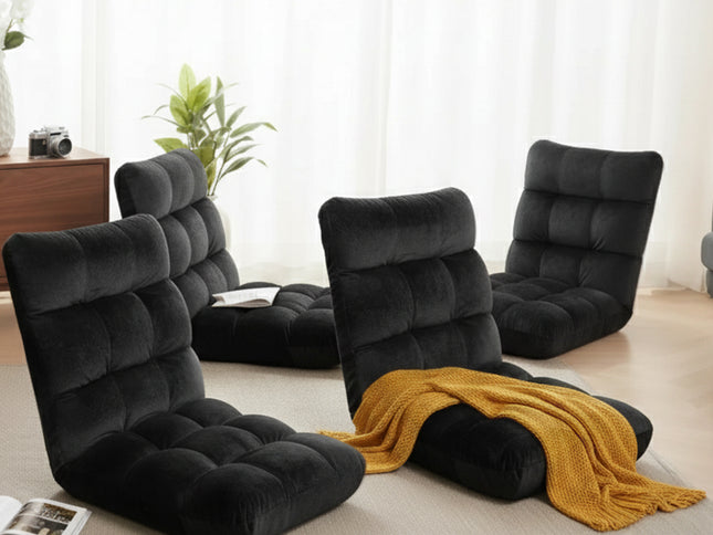 Artiss 4X Lounge Sofa Bed Flannel Fabric Black
