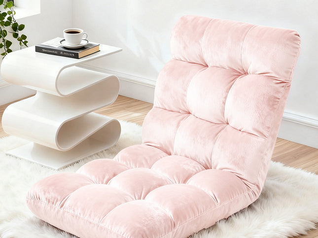 Artiss Floor Lounge Sofa Bed Flannel Fabric Pink