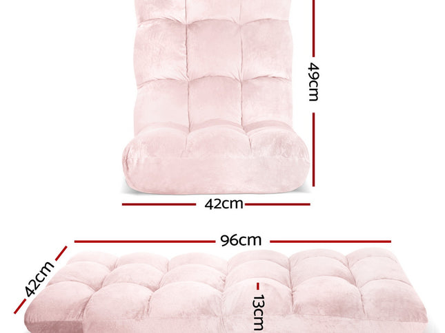 Artiss Floor Lounge Sofa Bed Flannel Fabric Pink