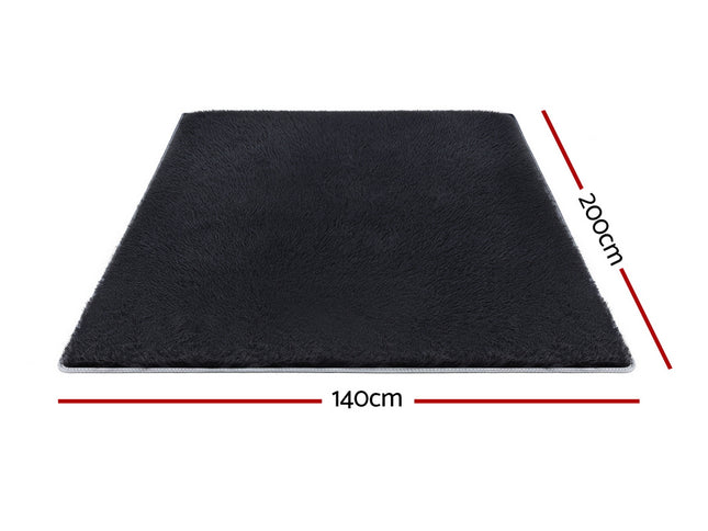 Artiss Floor Rug 140x200cm Plush Area Shaggy Rug Living Room Bedroom Carpet Black