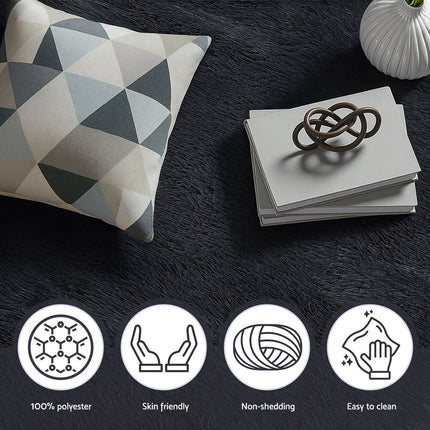 Artiss Floor Rug 140x200cm Plush Area Shaggy Rug Living Room Bedroom Carpet Black