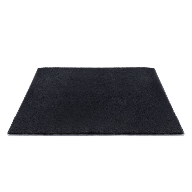 Artiss Floor Rug 200x230cm Plush Area Shaggy Rug Living Room Bedroom Carpet Black
