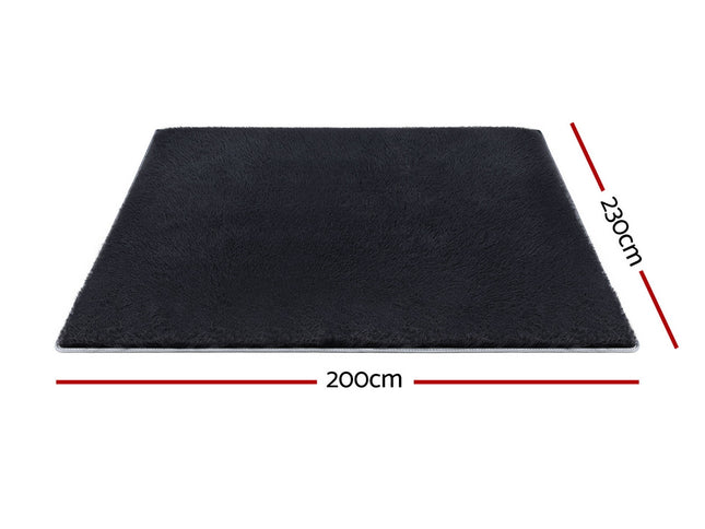 Artiss Floor Rug 200x230cm Plush Area Shaggy Rug Living Room Bedroom Carpet Black