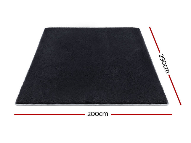 Artiss Floor Rug 200x290cm Plush Area Shaggy Rug Living Room Bedroom Carpet Black