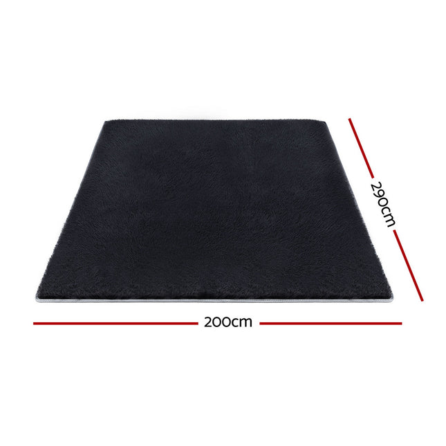 Artiss Floor Rug 200x290cm Plush Area Shaggy Rug Living Room Bedroom Carpet Black