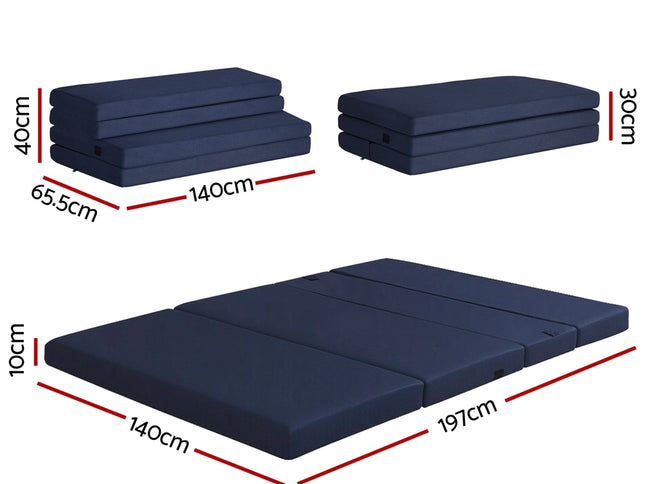 Giselle Foldable Mattress Folding Foam Mattresses Portable Floor Mat Blue Double