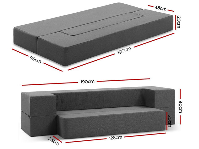 Giselle Bedding Foldable Mattress Folding Foam Sofa Bed Chair Grey
