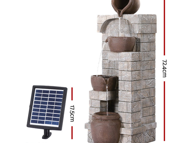 Gardeon Solar Fountain Water Feature  Pot Outdoor Indoor 4-Tier Cascading Brown