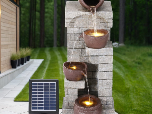 Gardeon Solar Fountain Water Feature  Pot Outdoor Indoor 4-Tier Cascading Brown