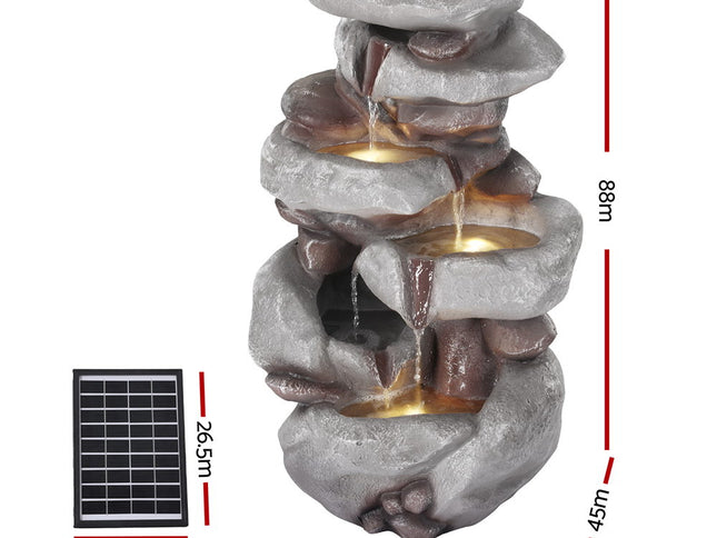 Gardeon Solar Fountain Water Feature Outdoor Indoor 4-Tier Brown