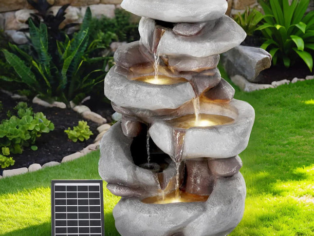 Gardeon Solar Fountain Water Feature Outdoor Indoor 4-Tier Brown