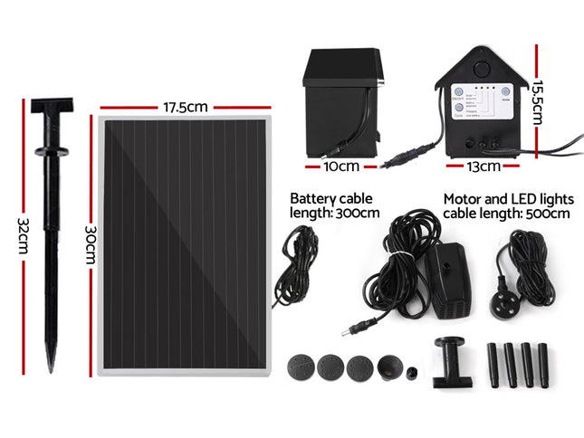 Gardeon Solar Pond Pump Submersible Water Fountain with Battery Kit LED Lights 4FT