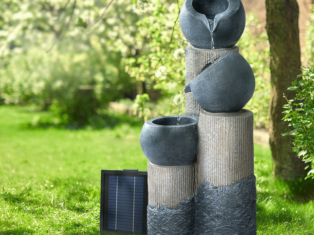 Gardeon Solar Water Feature Cascading Fountain 3-Tier Pot LED Lights 76CM Grey