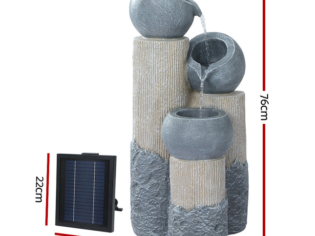 Gardeon Solar Water Feature Cascading Fountain 3-Tier Pot LED Lights 76CM Grey