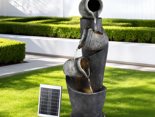 Gardeon Solar Fountain Water Feature Cascading Fountain 3-Tier Pot LED Lights 80CM Grey