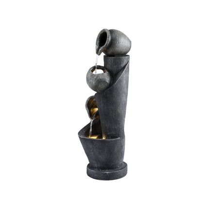 Gardeon Solar Fountain Water Feature Cascading Fountain 3-Tier Pot LED Lights 80CM Grey