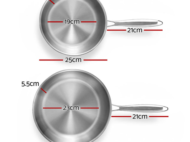 5-star Chef Frying Pan Stainless Steel Uncoated Twin Frypan Set 25/30cm Silver