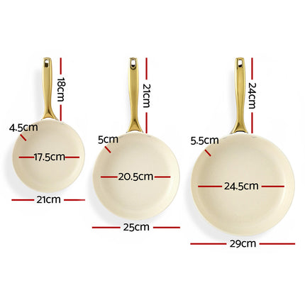 5-star Chef Frying Pan 3PCS Shades Frypan Set Ceramic Coating Multi Colour