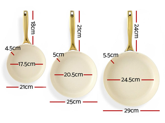 5-star Chef Frying Pan 3PCS Shades Frypan Set Ceramic Coating Multi Colour