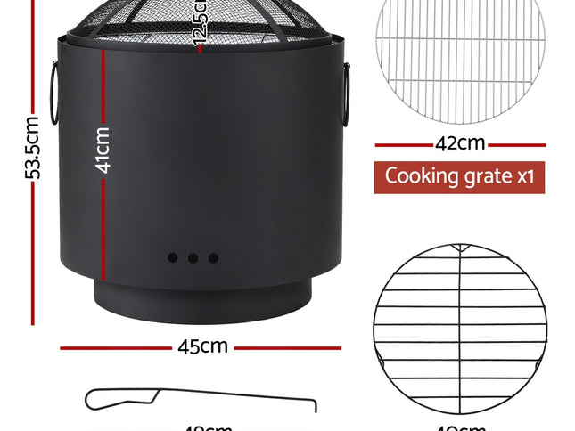Grillz Fire Pit BBQ Portable Deep Bowl Outdoor Fireplace