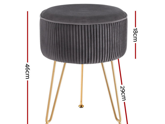 Artiss Ottoman Foot Stool Vanity Velvet Round Grey