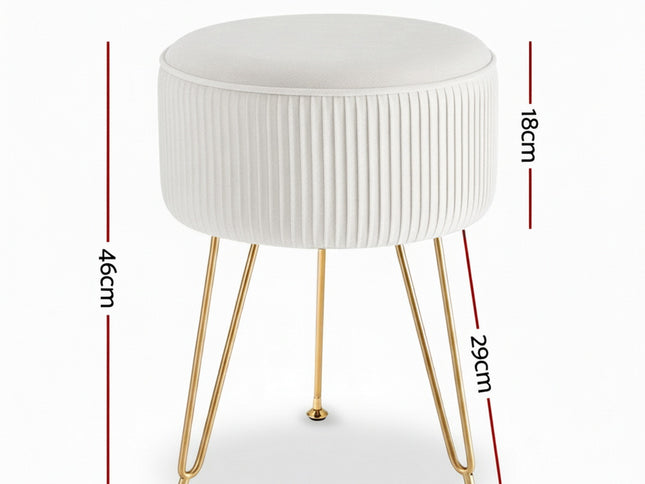 Artiss Ottoman Foot Stool Vanity Velvet Round White