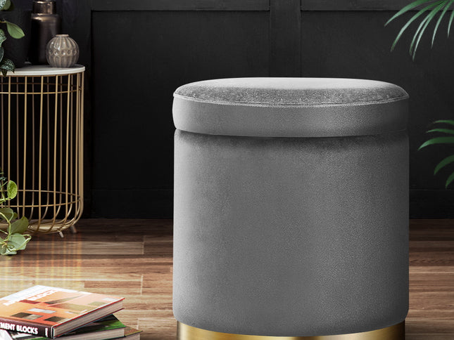Artiss Ottoman Storage Foot Stool Round Velvet Charcoal