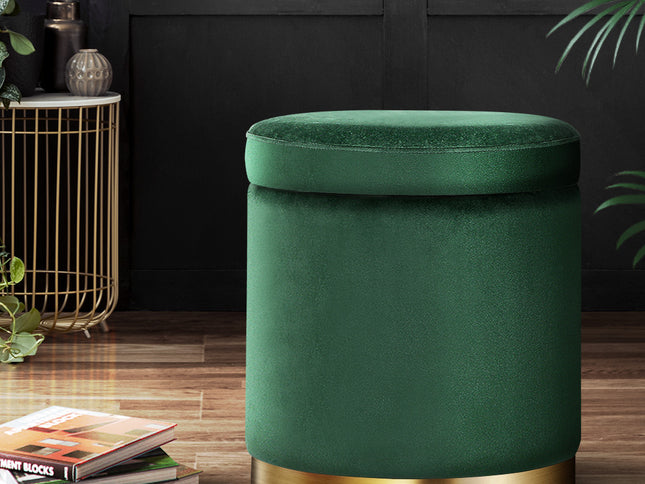 Artiss Ottoman Storage Foot Stool Round Velvet Green