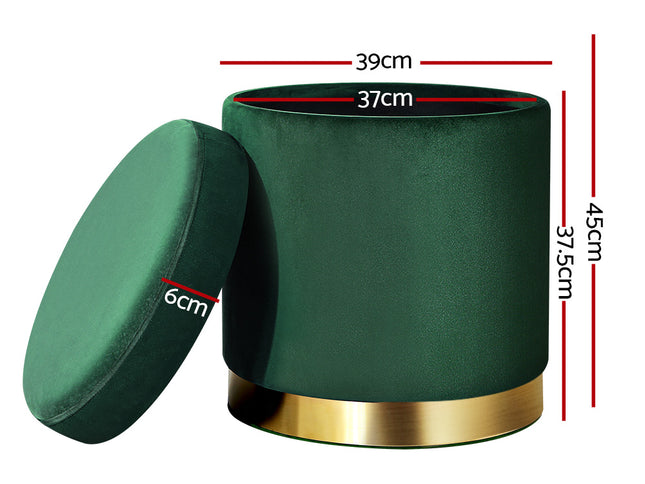Artiss Ottoman Storage Foot Stool Round Velvet Green