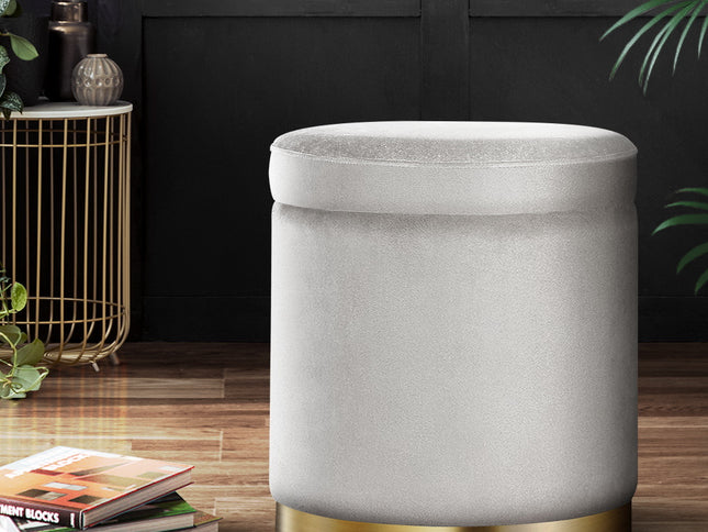Artiss Ottoman Storage Foot Stool Round Velvet Grey