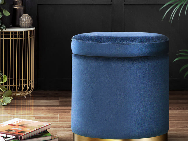 Artiss Ottoman Storage Foot Stool Round Velvet Navy