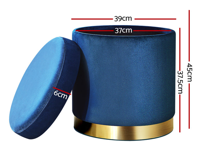 Artiss Ottoman Storage Foot Stool Round Velvet Navy