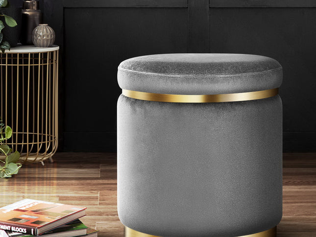 Artiss Ottoman Foot Stool Round Velvet Charcoal