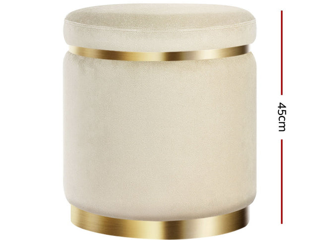 Artiss Ottoman Foot Stool Round Velvet Cream