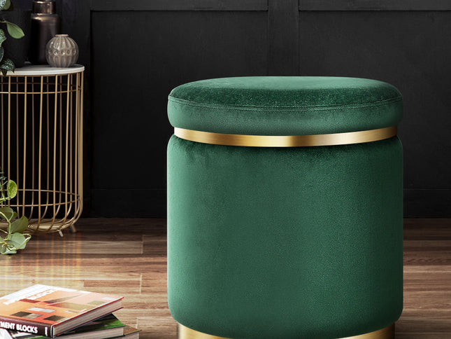Artiss Ottoman Foot Stool Round Velvet Green