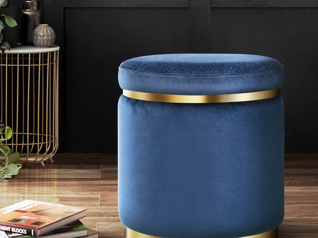 Artiss Ottoman Foot Stool Round Velvet Navy