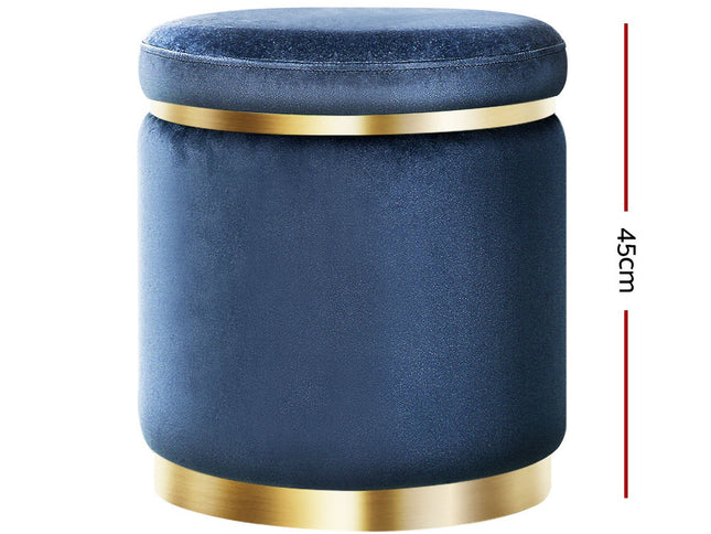 Artiss Ottoman Foot Stool Round Velvet Navy