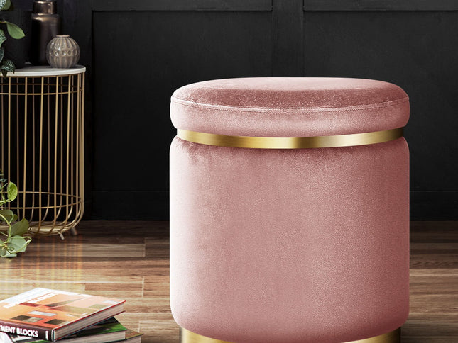 Artiss Ottoman Foot Stool Round Velvet Pink