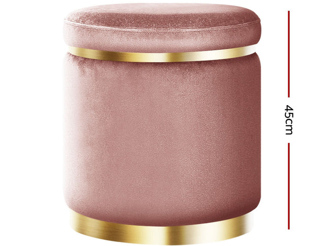 Artiss Ottoman Foot Stool Round Velvet Pink