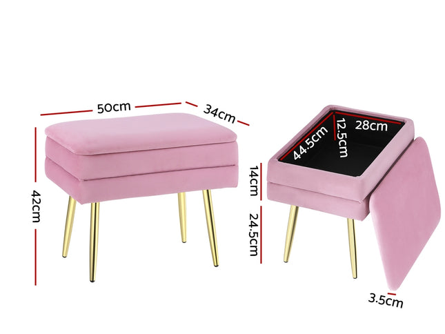 Artiss Ottoman Storage Foot Stool Vanity Velvet Pink