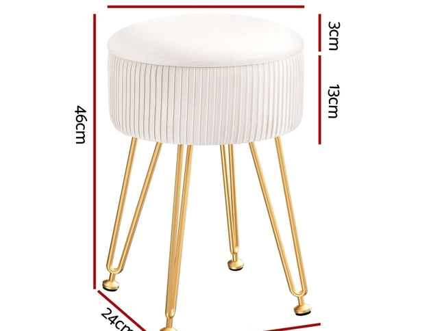 Artiss Ottoman Storage Foot Stool Vanity Velvet Round White