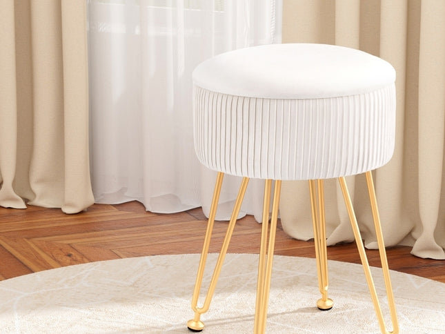 Artiss Ottoman Storage Foot Stool Vanity Velvet Round White