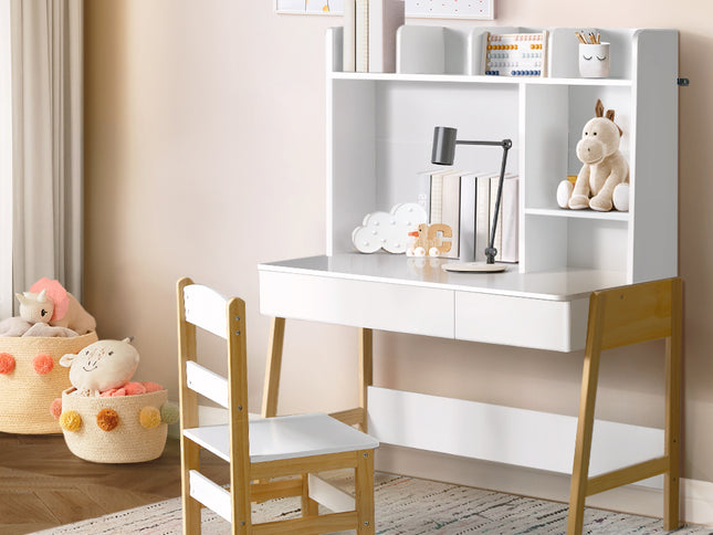 Keezi 2PCS Kids Table and Chairs Set Study Activity Toys Storage Desk Drawer